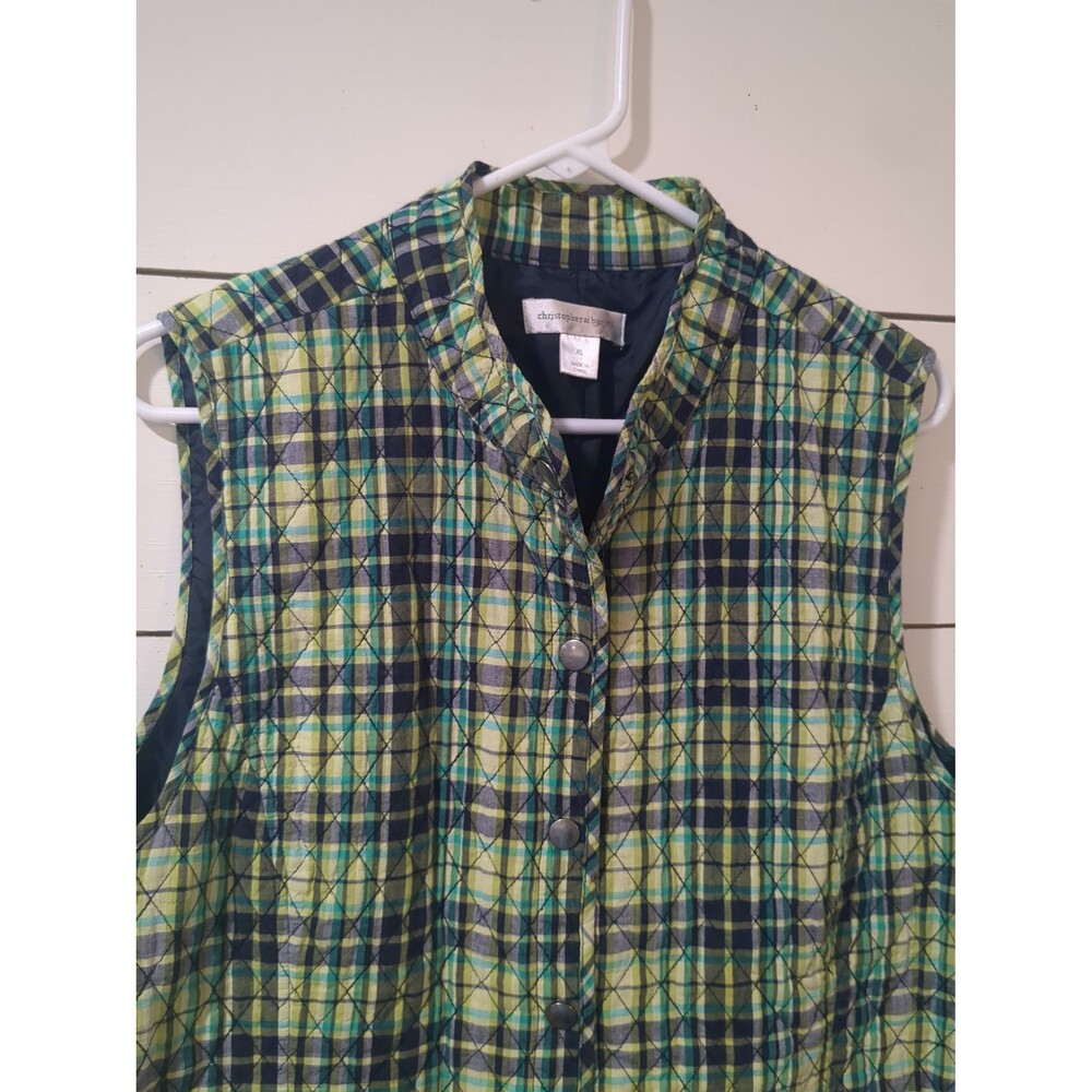 Christopher and Banks green plaid quilted vest XL fall coastal boho Bradley